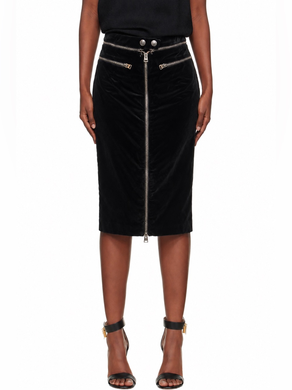 Tom Ford Black Velvet Pencil Skirt with Silver Zippers